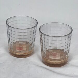 Set of 2 Glass Tumblers Beach Theme Sand Seashell Decorative Drinkware